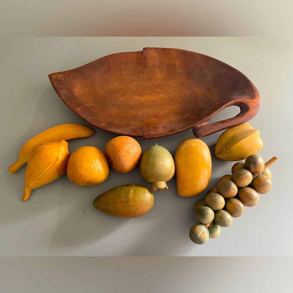 Vintage wooden fruit and tray
